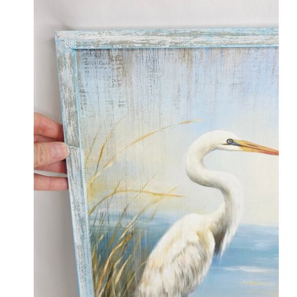 Coastal Heron Framed Wood Print 11'x16" Wall Art Beach Seascape Artwork Seashore - Picture 2 of 16